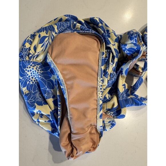 J. Crew Blue Floral Swimsuit Size 10 Ruched V Neck One Piece Full Coverage Boho - Picture 9 of 9